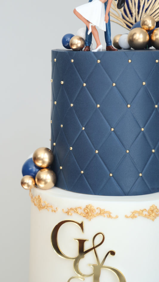 Two-Tier Royal Blue Wedding Cake