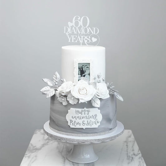 Two-tier White Roses Anniversary Cake