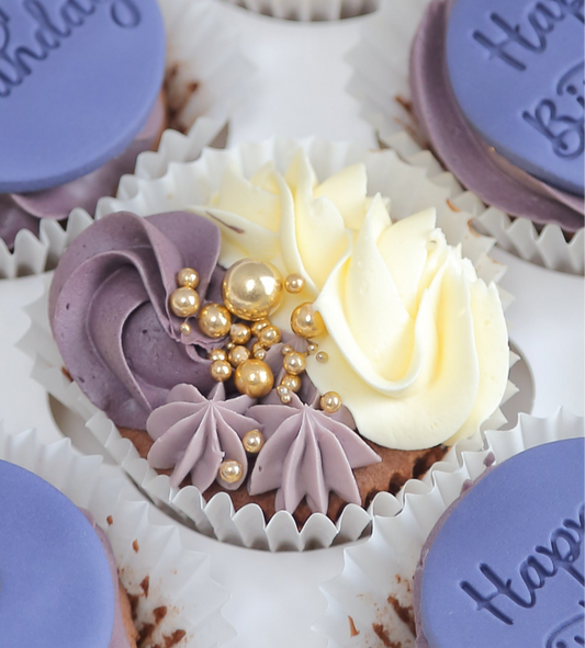 Petal Swirl Cupcakes (6 pcs)  [Purple & Ivory]