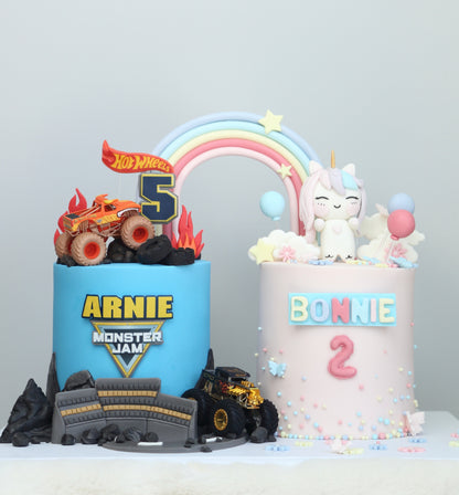 Double-themed Monster Truck & Unicorn Cake⛰️🛻🦄