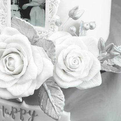 Two-tier White Roses Anniversary Cake
