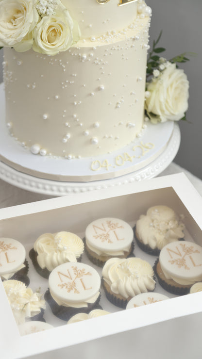 Two-Tier White Pearl Wedding Cake