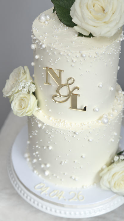 Two-Tier White Pearl Wedding Cake