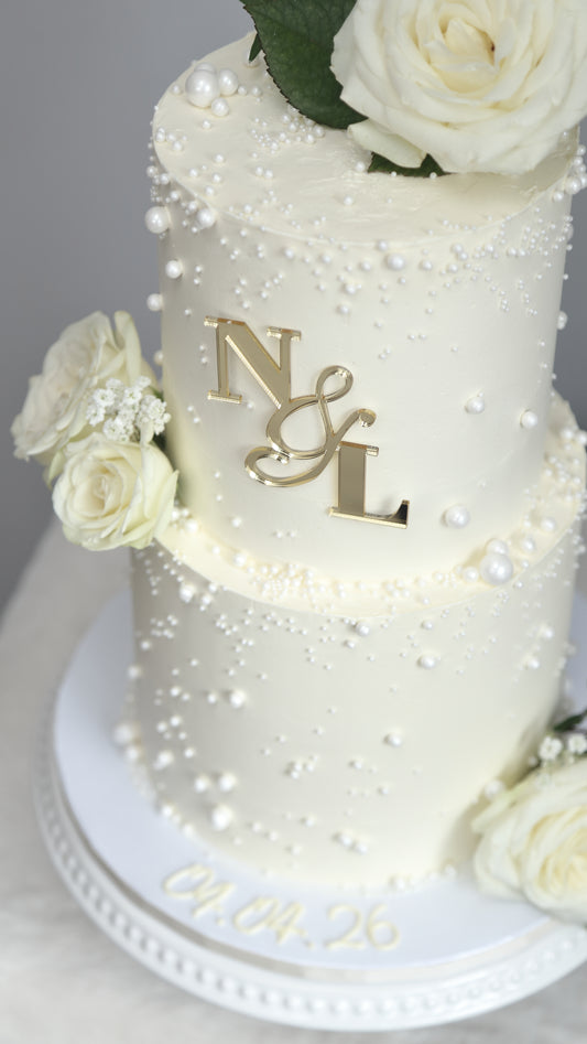 Two-Tier White Pearl Wedding Cake