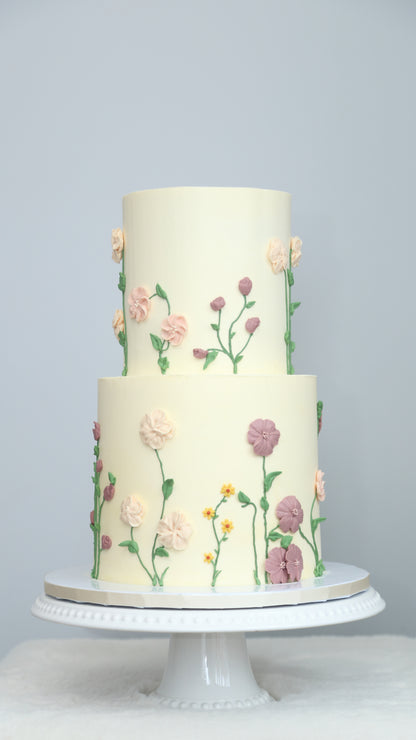 Two-Tier Spring Garden Cake w/ matching mini cupcakes