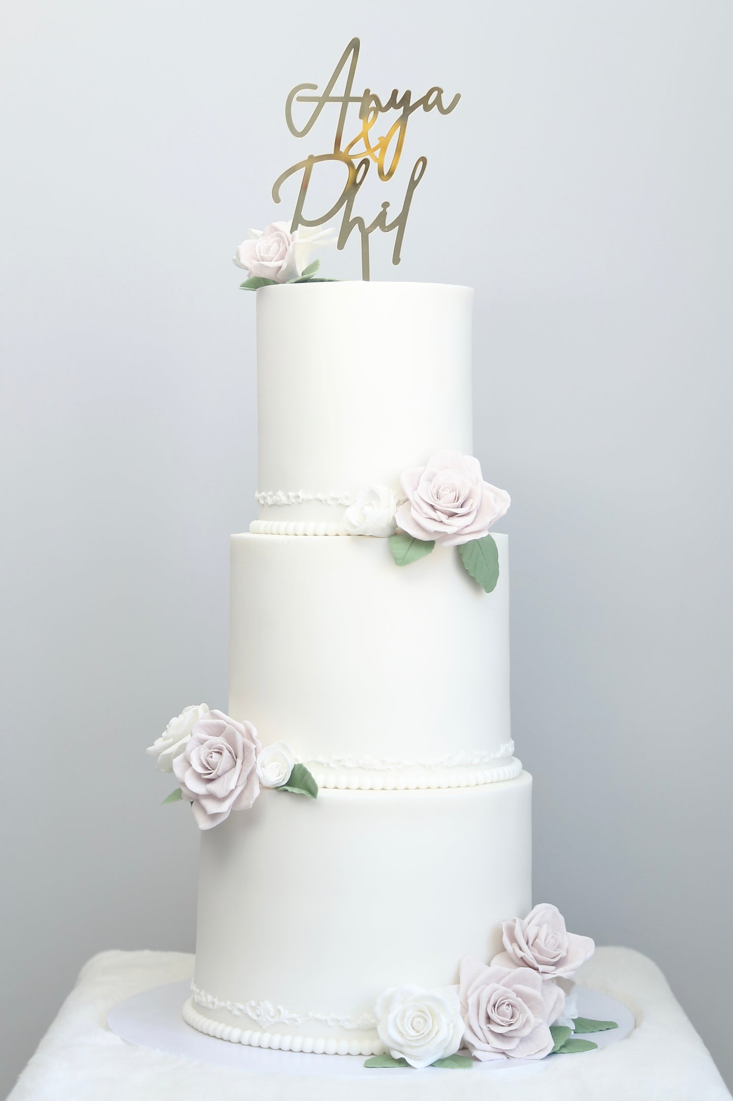 Dusty Pink & White Fondant Rose 3-tier Wedding Cake🤍