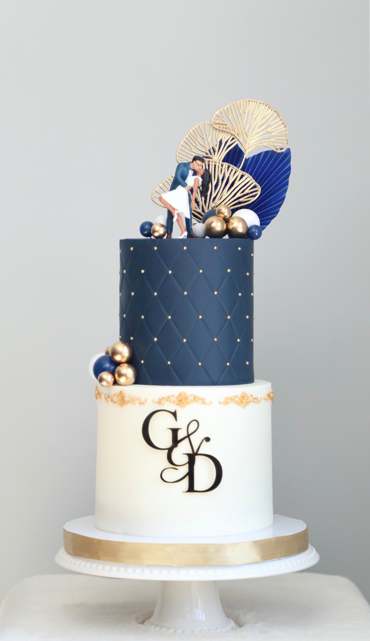 Two-Tier Royal Blue Wedding Cake