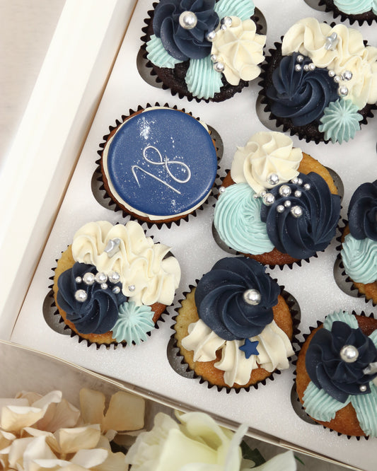 Cupcake with Message (6 pcs) [Navy Blue)