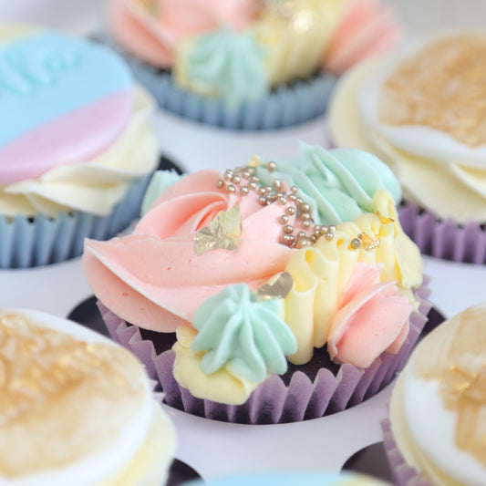 Petal Swirl Cupcakes (6 pcs) [Blush, Mint & Yellow]