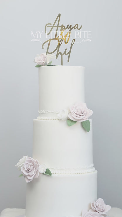 Dusty Pink & White Fondant Rose 3-tier Wedding Cake🤍