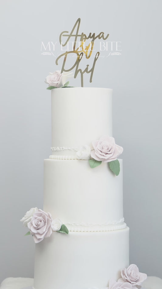Dusty Pink & White Fondant Rose 3-tier Wedding Cake🤍