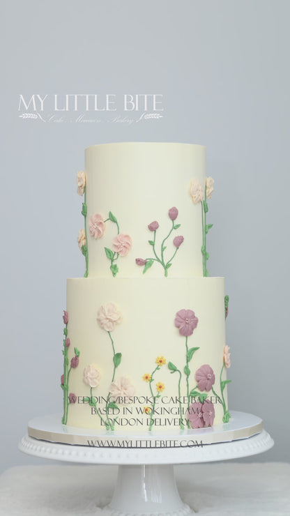 Two-Tier Spring Garden Cake w/ matching mini cupcakes
